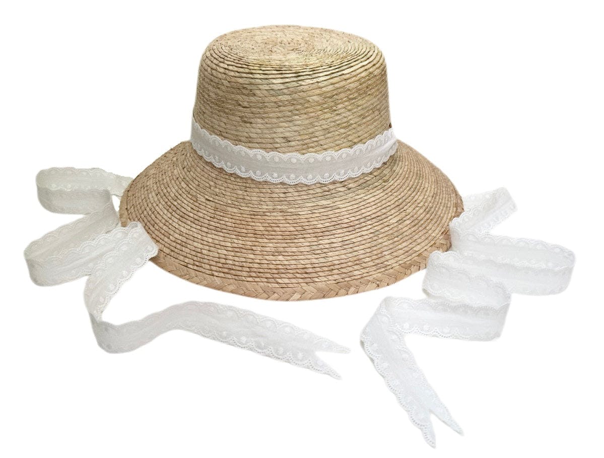 Palmetto Little Girl's Hat - Vintage Swiss Dot Lace Ribbon - Image 1