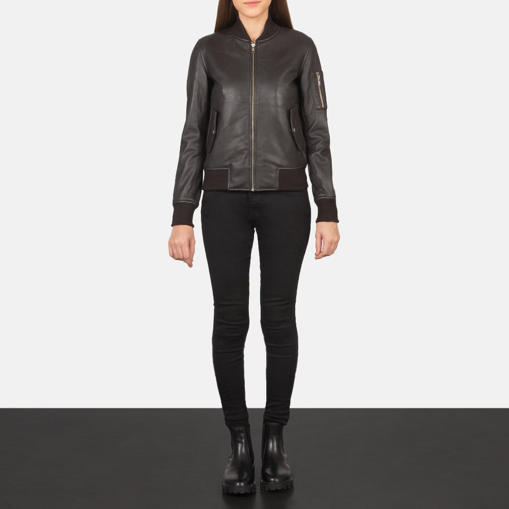 Ava Ma-1 Brown Leather Bomber Jacket - Image 3