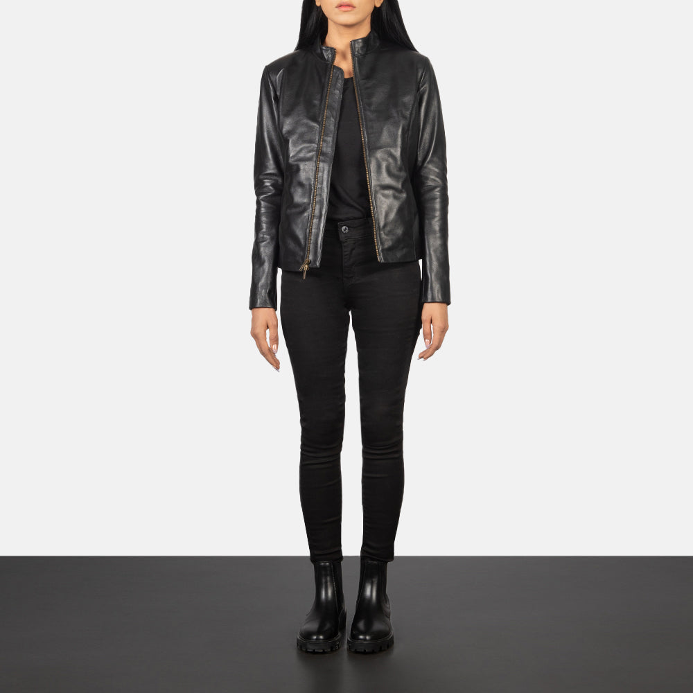 Rumella Black Leather Biker Jacket - Image 3