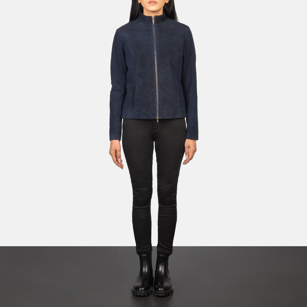 Rumella Blue Suede Biker Jacket - Image 3