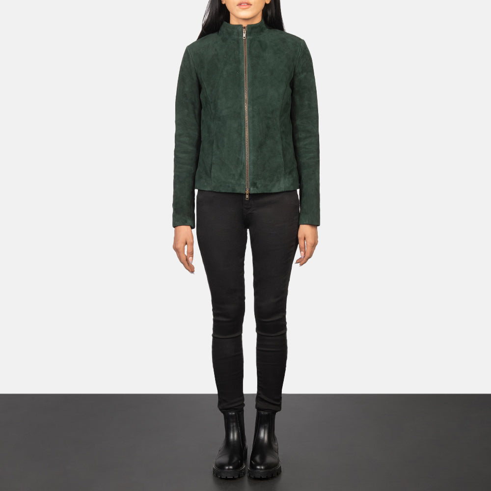 Rumella Green Suede Biker Jacket - Image 3
