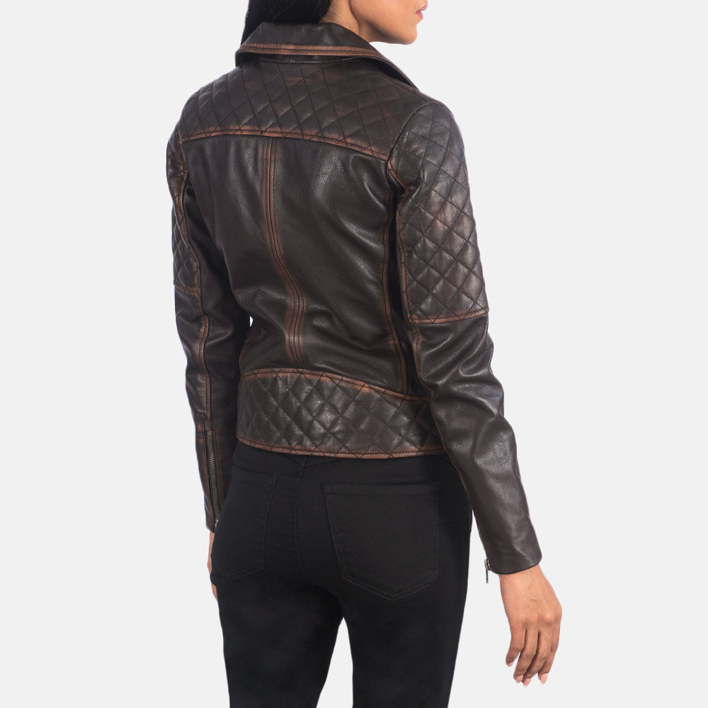 Carolyn Quilted Vintage Brown Biker Jacket - Image 5