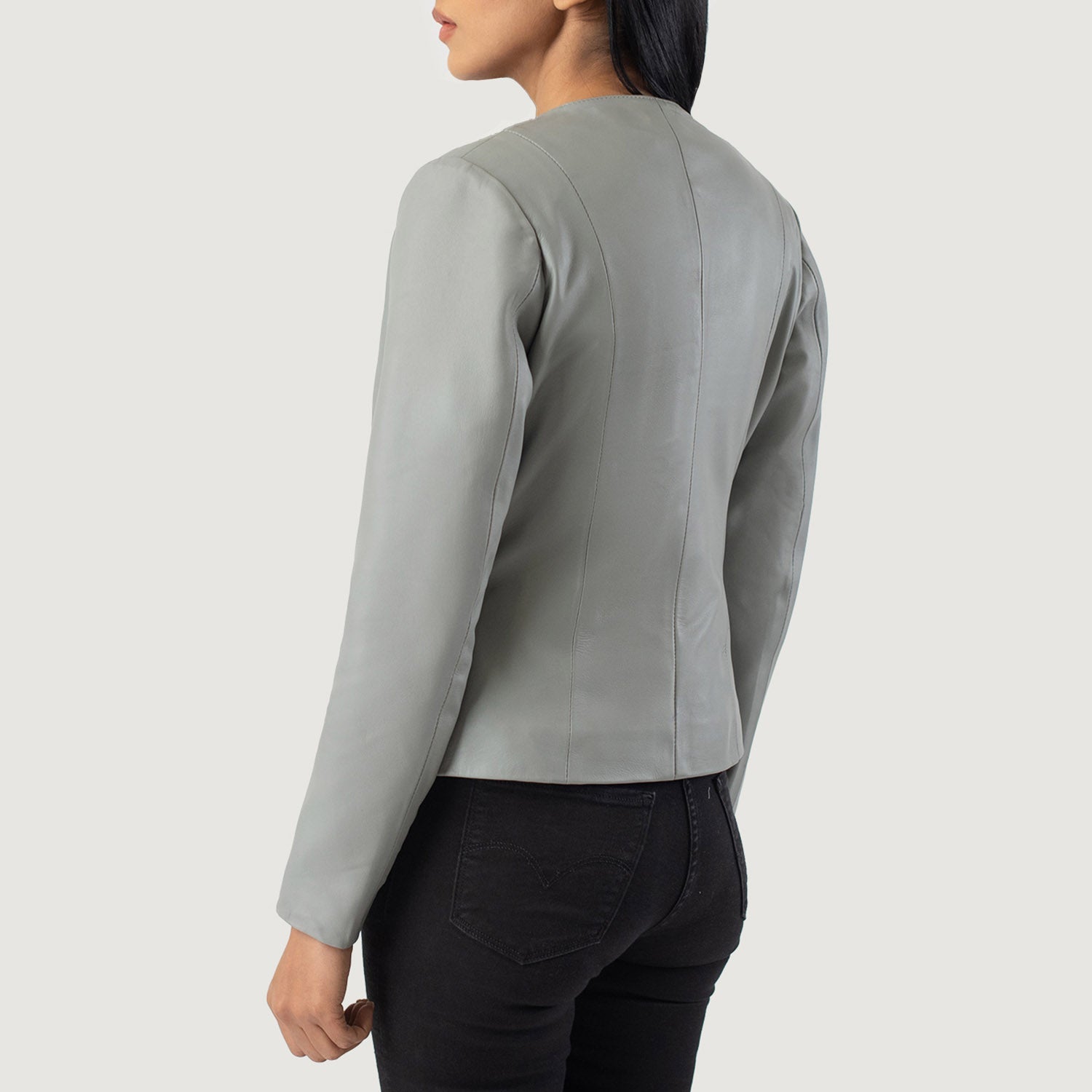 Elixir Grey Collarless Leather Jacket - Image 3