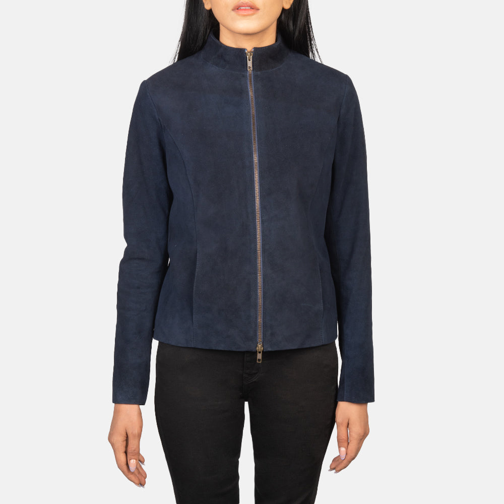Rumella Blue Suede Biker Jacket - Image 4
