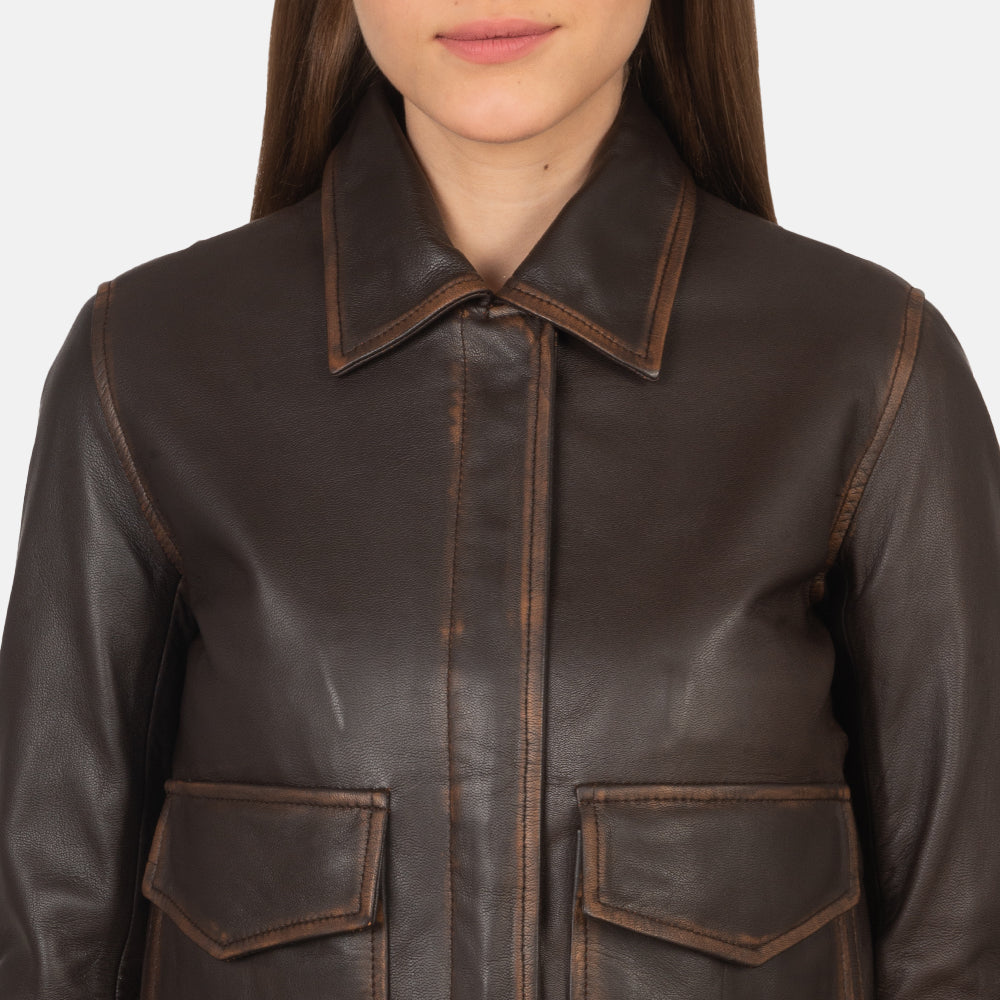 Westa A-2 Brown Leather Bomber Jacket - Image 7