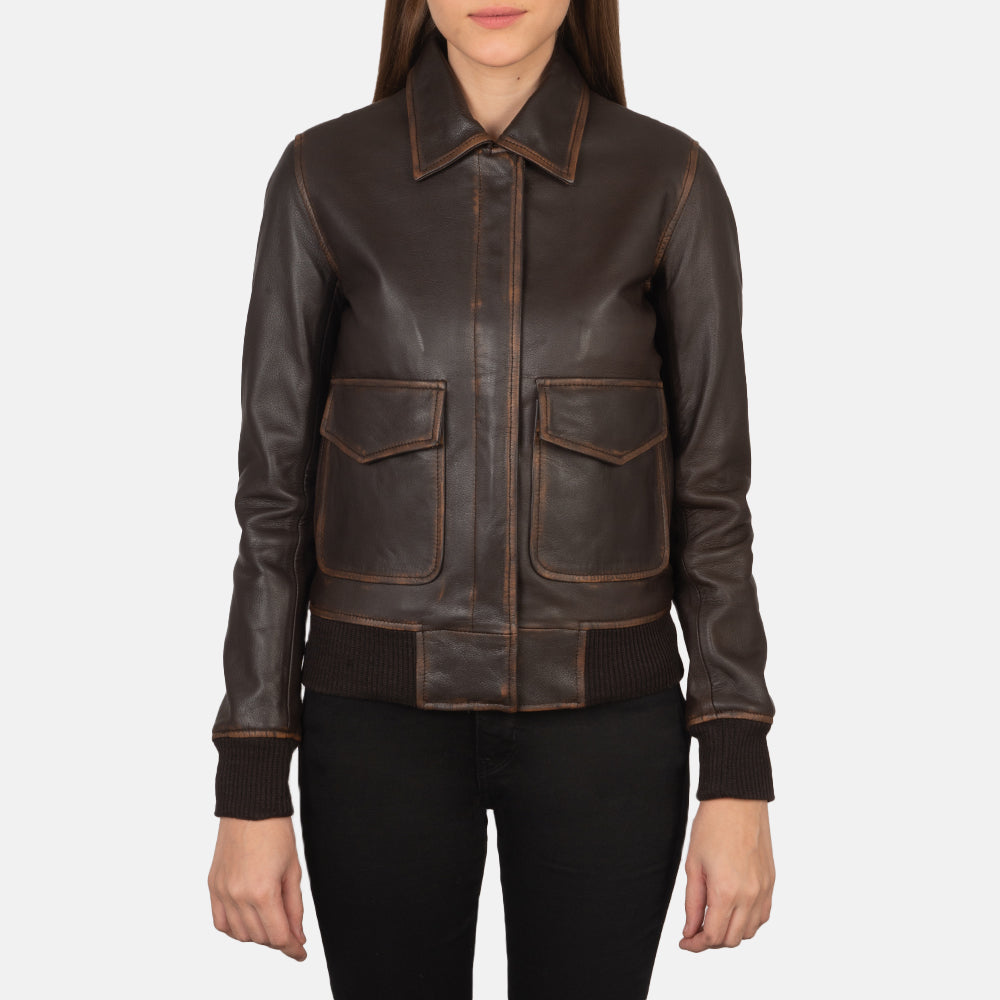 Westa A-2 Brown Leather Bomber Jacket - Image 5