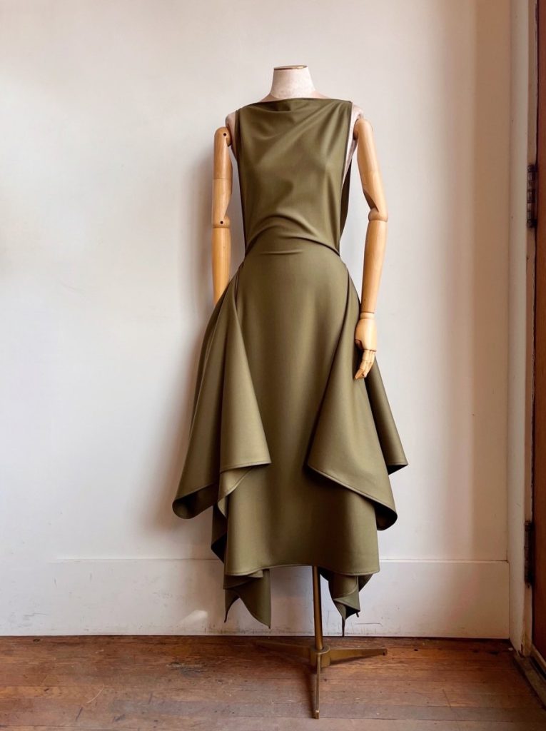 Zero-Waste Dress in Palmer Green Wool Blend