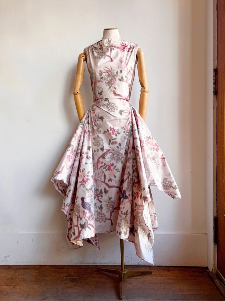 Zero-Waste Dress in Soft Haze Pheasant and Floral