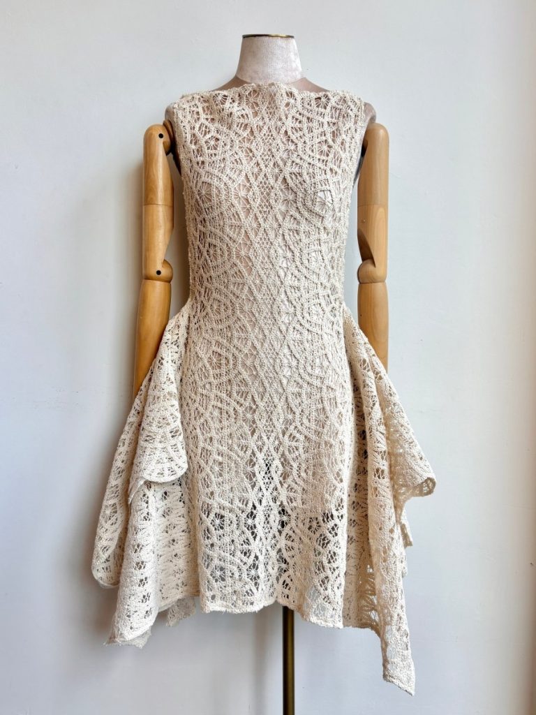 Zero-Waste Short Dress in Antique Ivory Lace