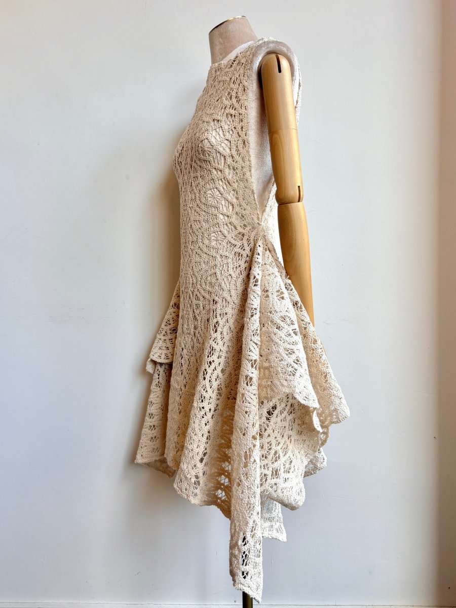 Zero-Waste Short Dress in Antique Ivory Lace - Image 2