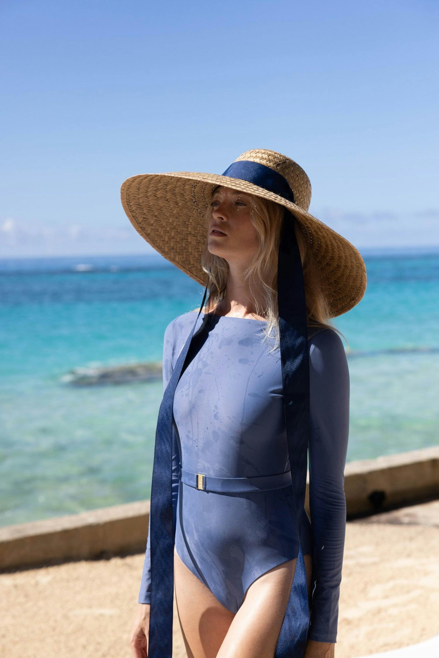 Geranium Sun Hat - Short & Wide French Blue Grosgrain Ribbon - Image 6
