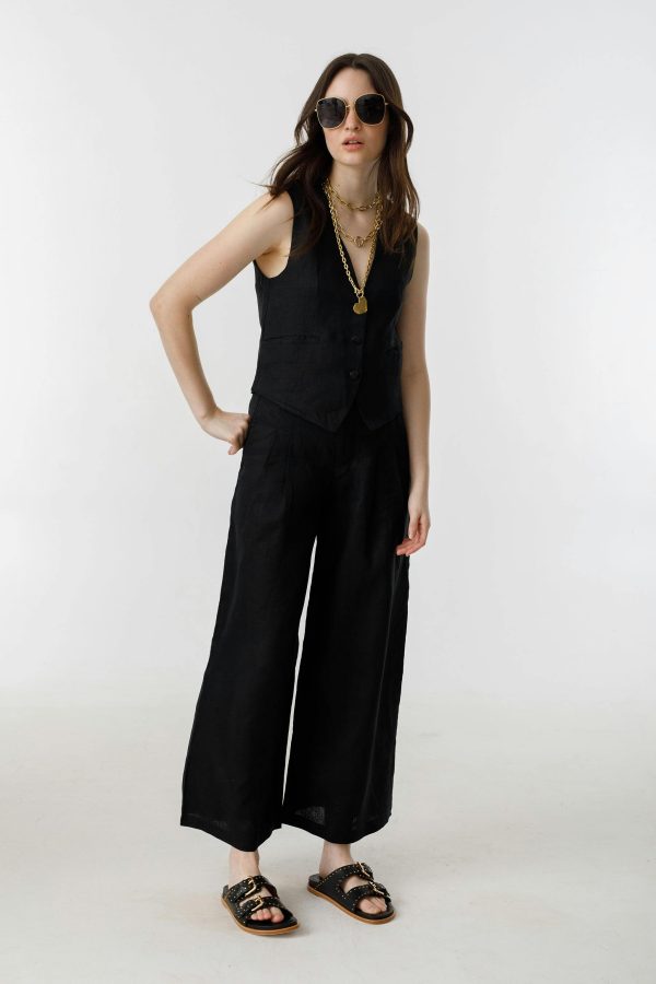 Culotte Linen Pants - Black - Image 12