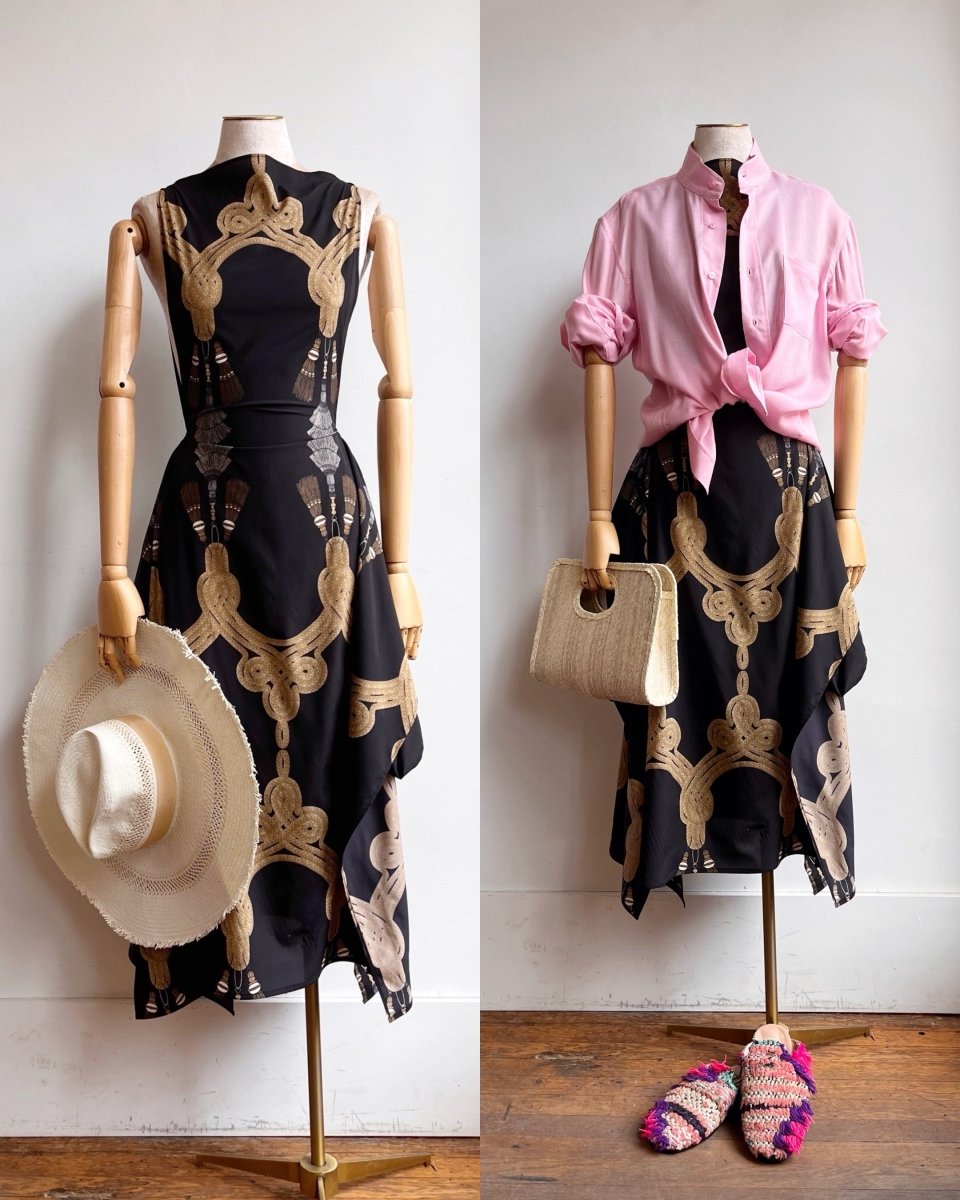 Zero-Waste Dress in Black Tassel Print - Image 10