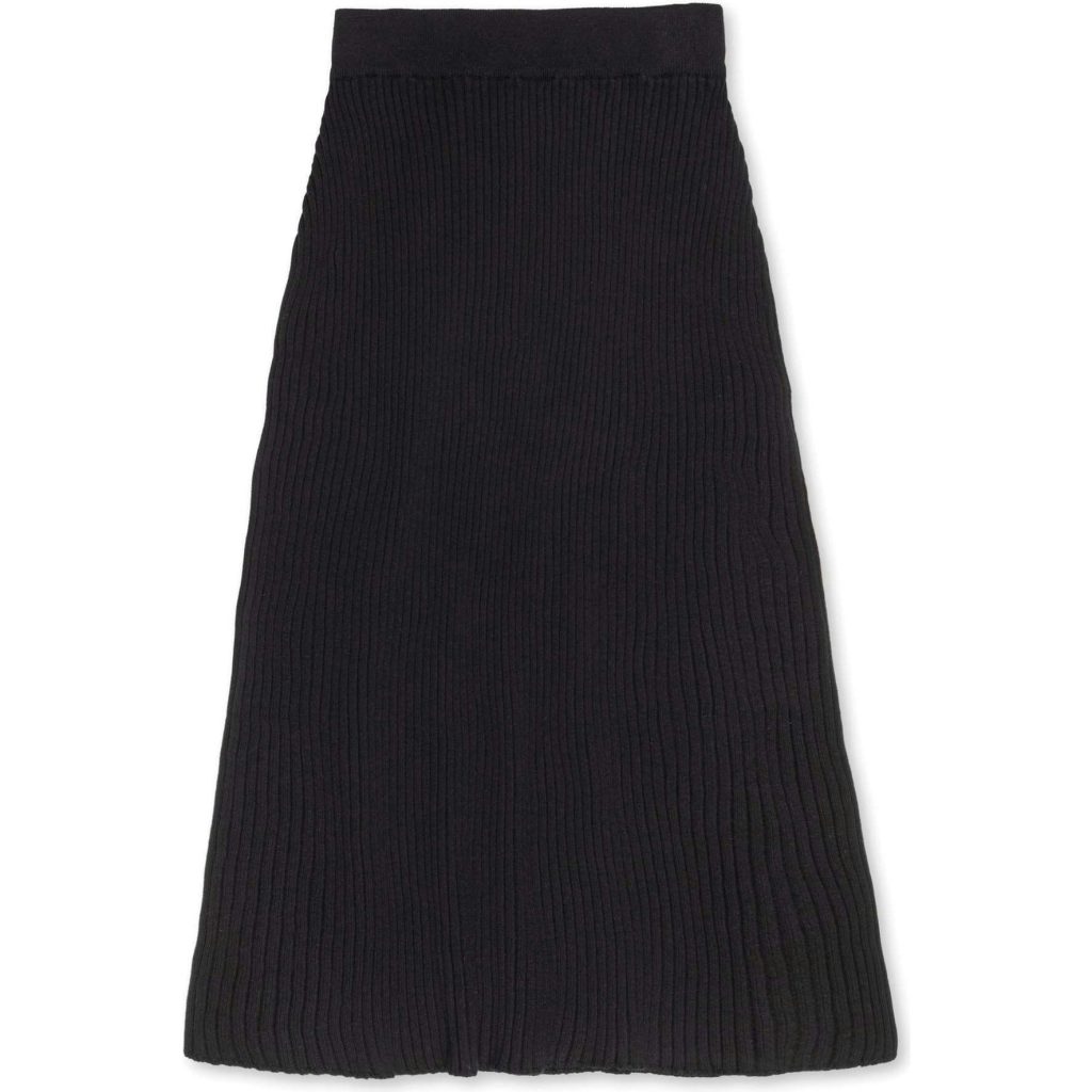 Organic Rib Knit Sweater Midi Skirt, Black