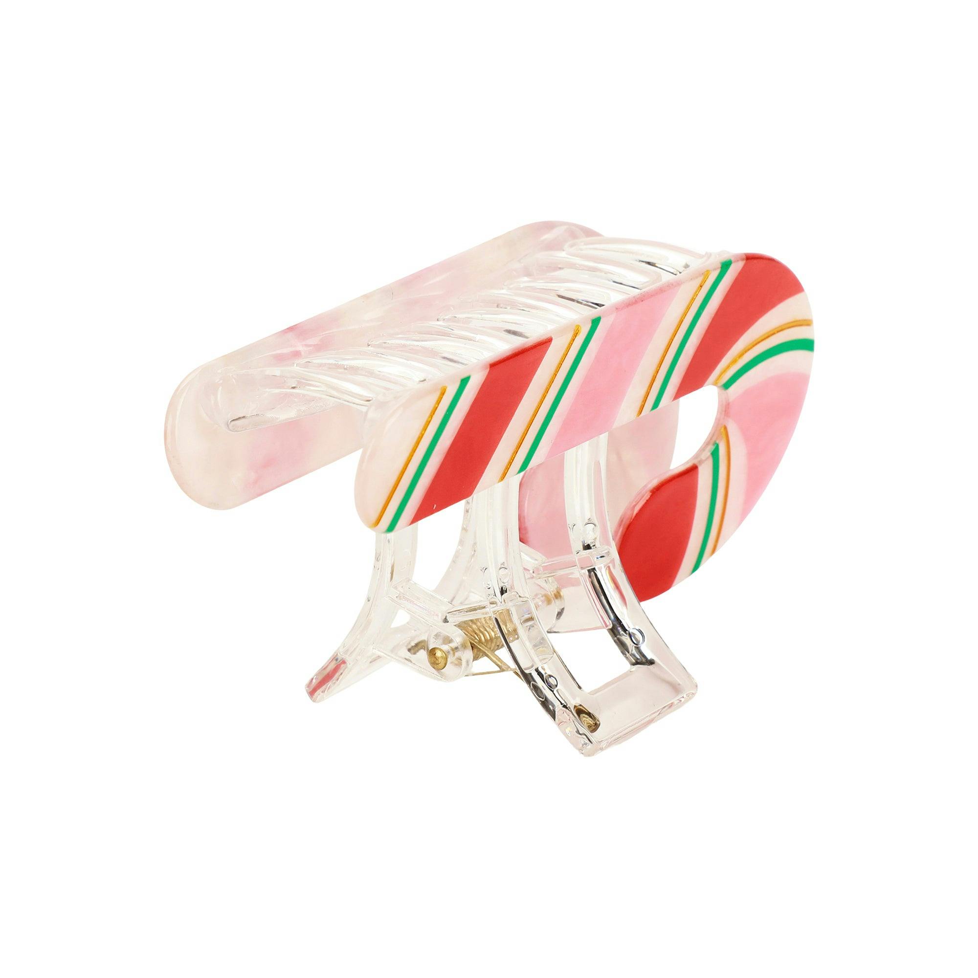Packed Party Holiday Candy Cane Hair Claw Clip - Pearlescent Peppermint Stripe Christmas Hair Accessory for Thin to Thick Hair, 3.5x2 Inch Stocking Stuffer - Image 4