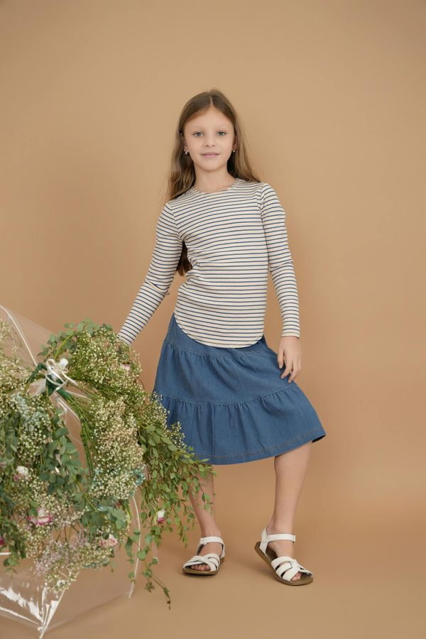 Denim Short Tiered Elastic Waist Skirt - Image 2