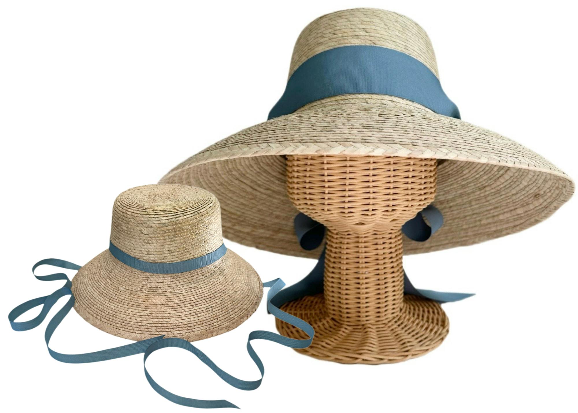 Mommy & Me Sun Hat Set - Wildflower & Palmetto - French Blue Grosgrain Ribbon - Image 1