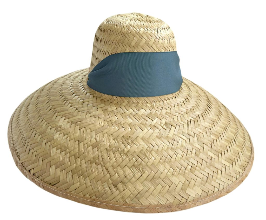Geranium Sun Hat - Short & Wide French Blue Grosgrain Ribbon