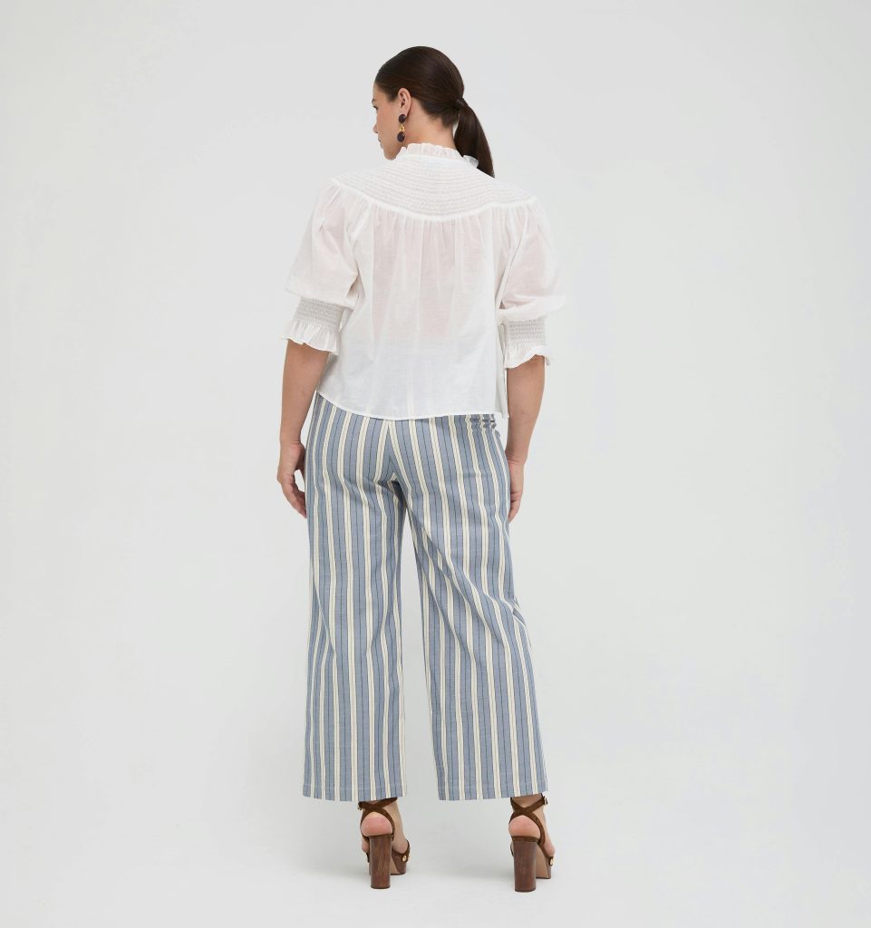 The Mindy Pant - Coln Ticking Stripe Dusty Blue