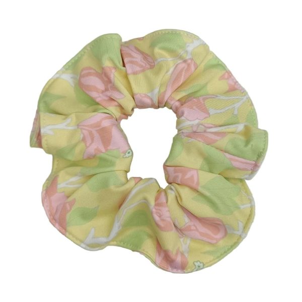 Scrunchie in Yellow with Pink Bougainvillea - Image 1