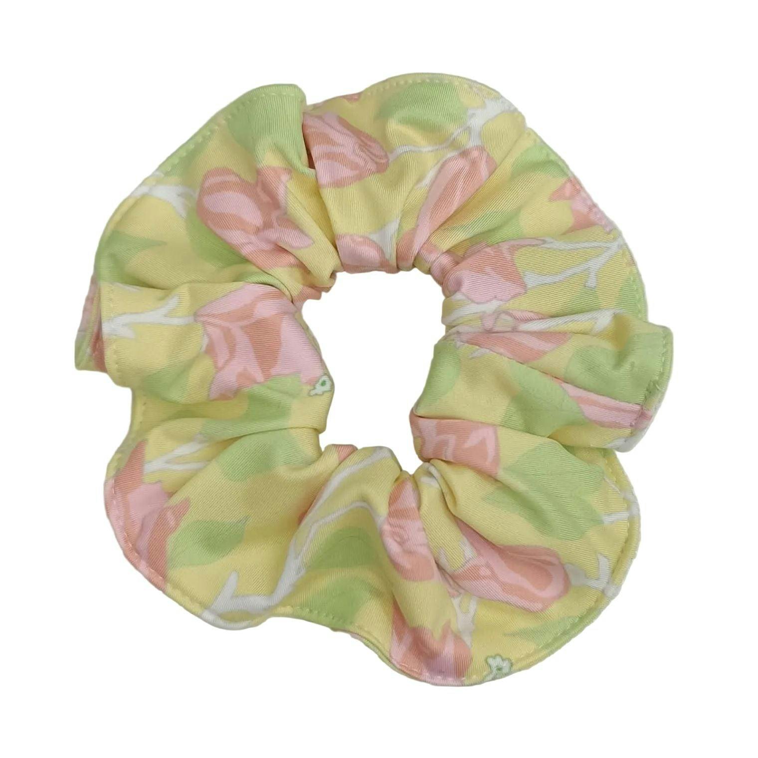 Scrunchie in Yellow with Pink Bougainvillea - Image 1