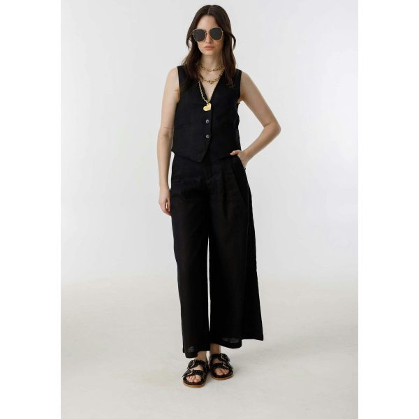 Culotte Linen Pants - Black - Image 4