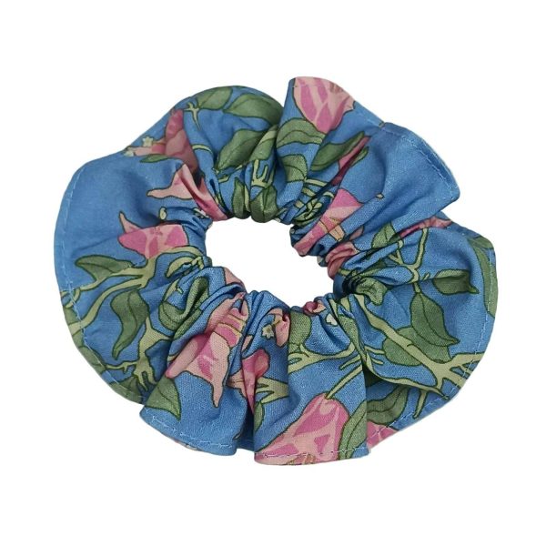 Scrunchie in Blue with Pink Bougainvillea - Image 1