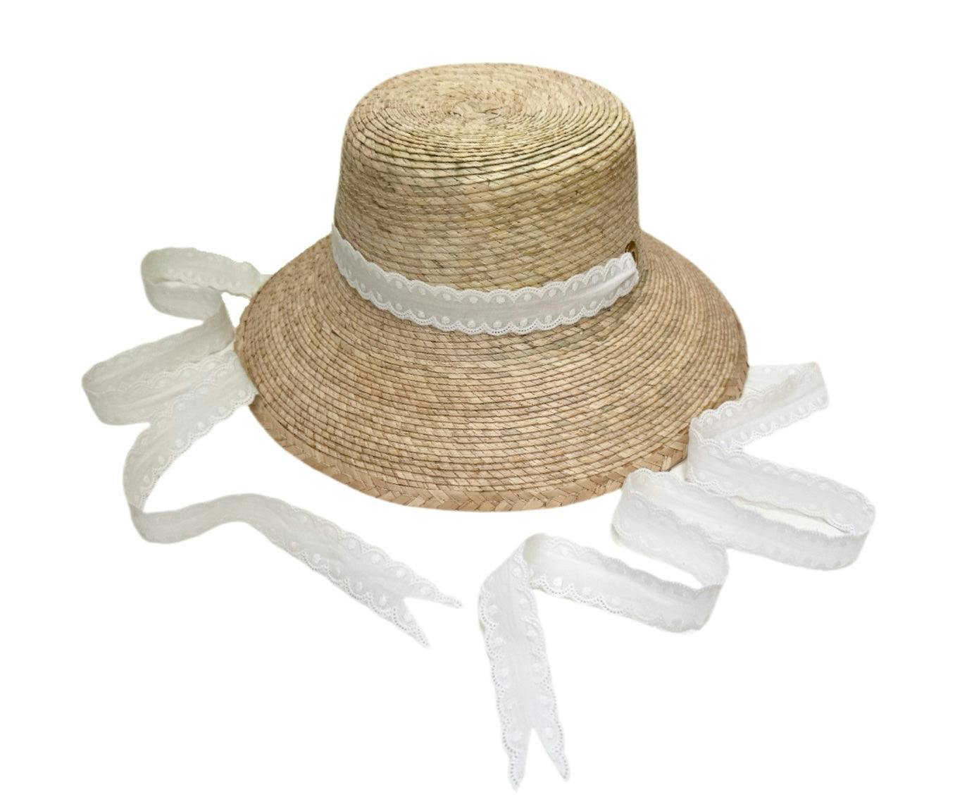 Palmetto Little Girl's Hat - Vintage Swiss Dot Lace Ribbon - Image 2