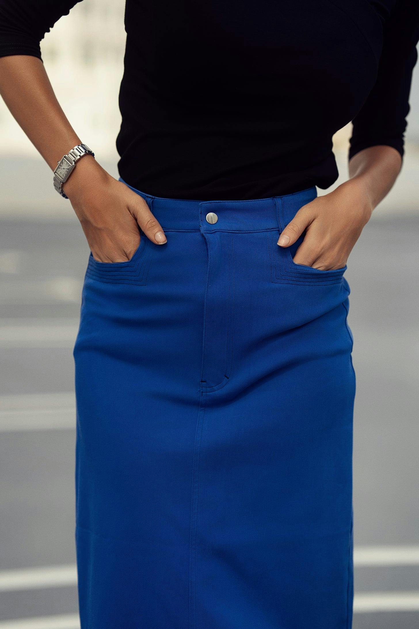 STRETCH COLORED DENIM  SKIRT - Image 5