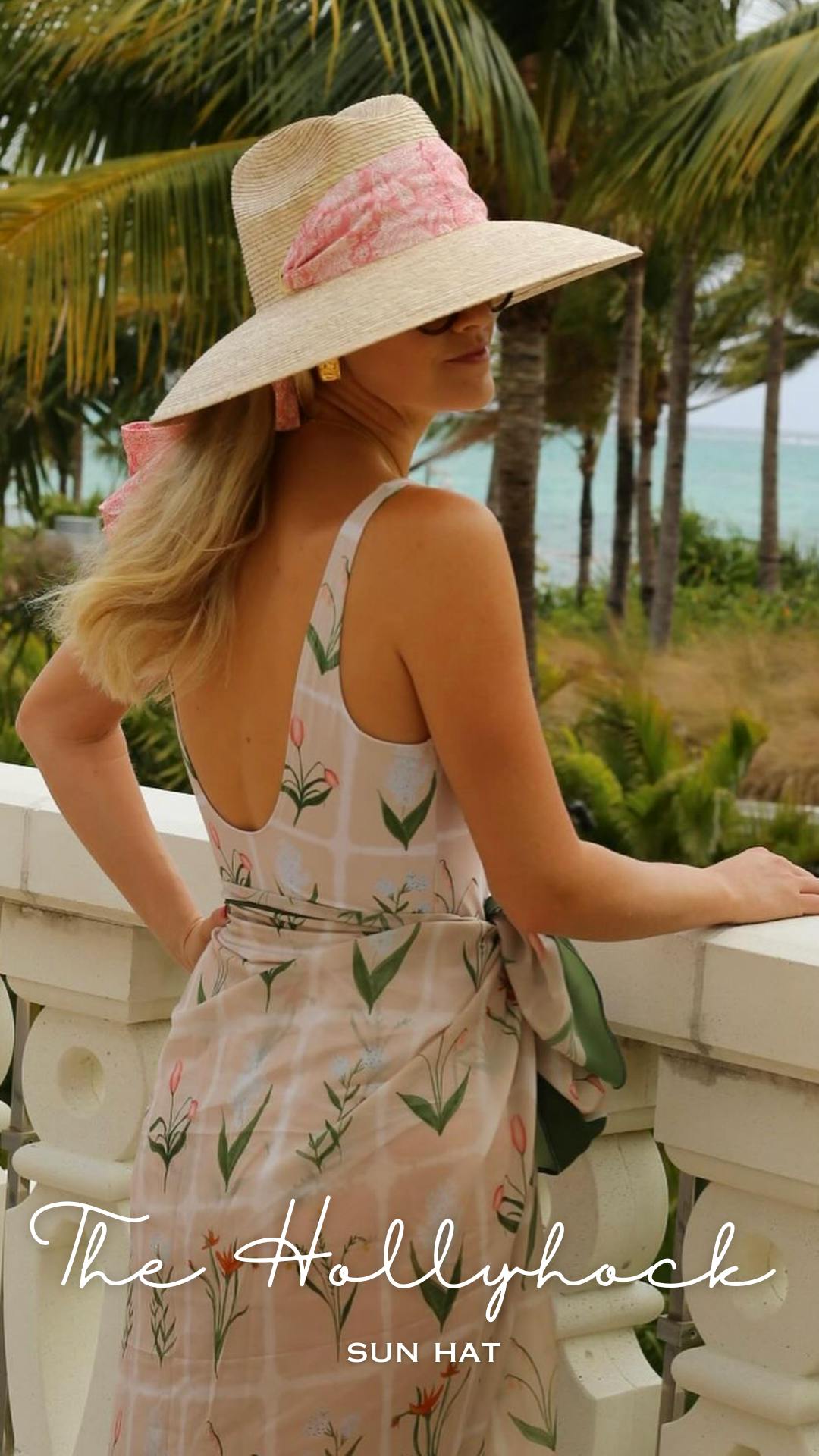 Hollyhock Sun Hat - Vintage Pink Geometric Ribbon - Rose Quartz Toggle - Image 3
