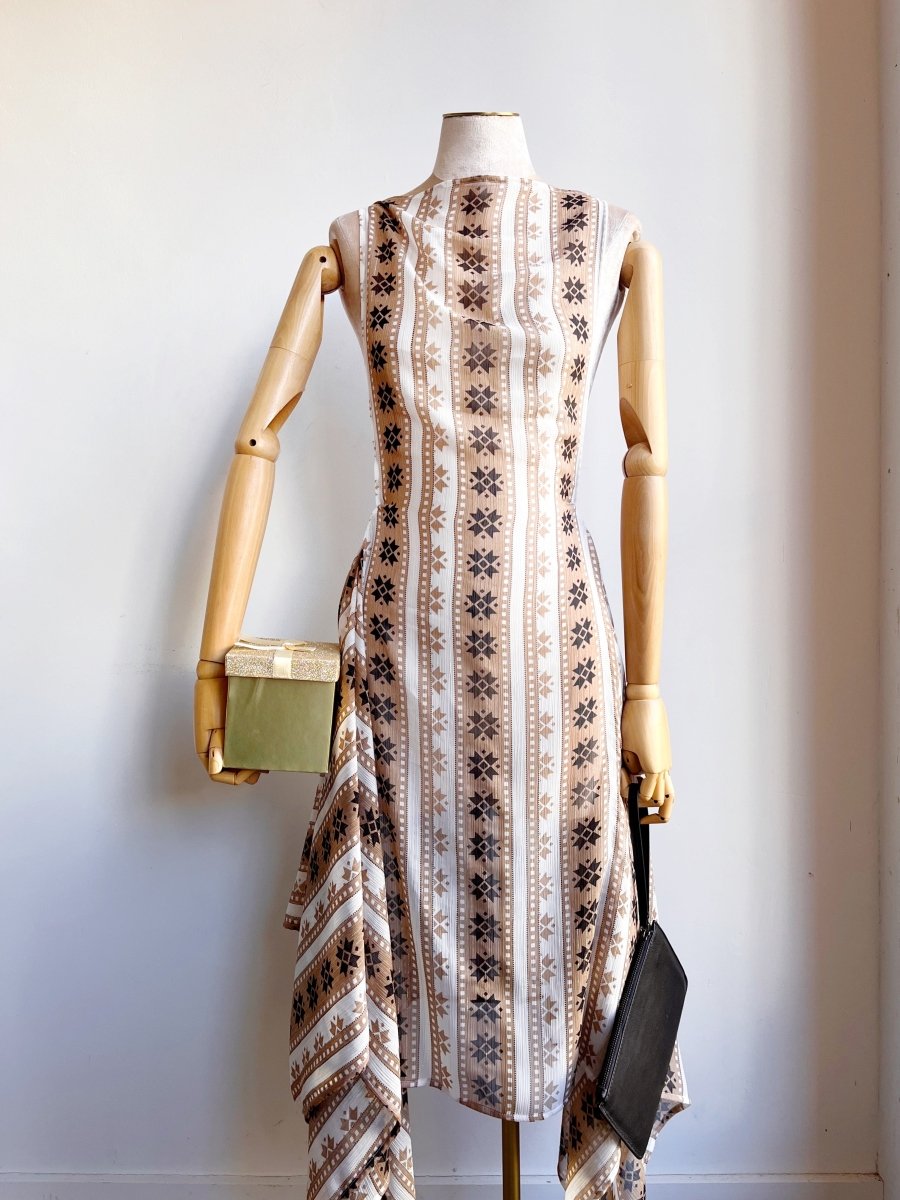 Zero-Waste Dress in Sheer Chiffon with Mosaic Star Stripe - Image 4