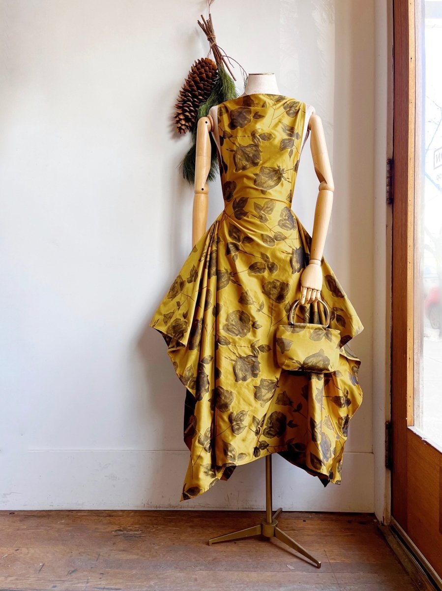 Zero-Waste Dress in Honey Gold and Black Rose Jacquard - Image 10