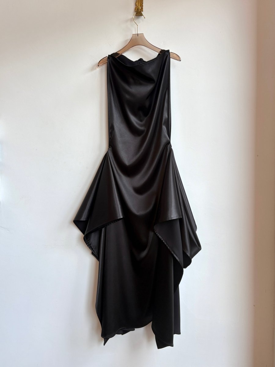 Zero-Waste Dress in Black Satin - Image 5
