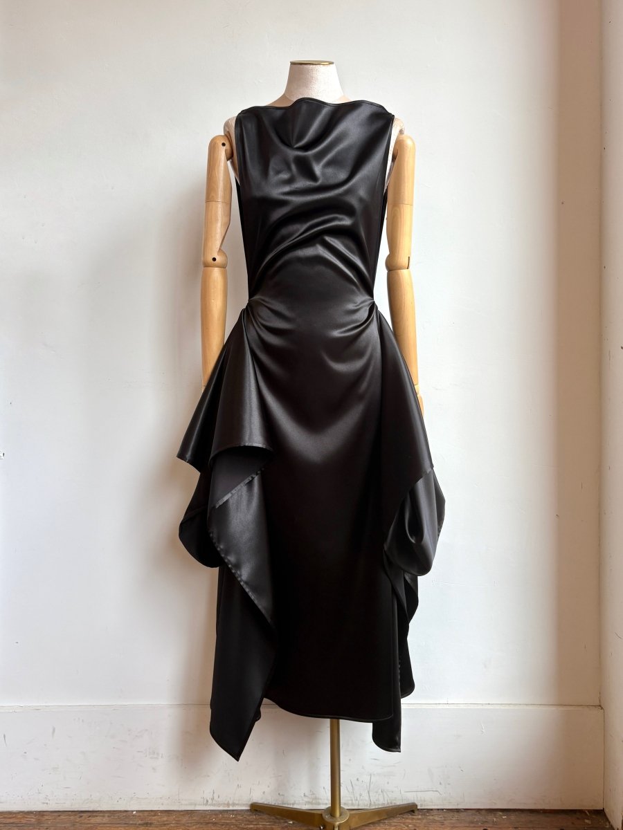 Zero-Waste Dress in Black Satin