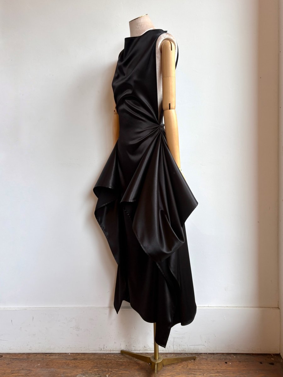 Zero-Waste Dress in Black Satin - Image 2