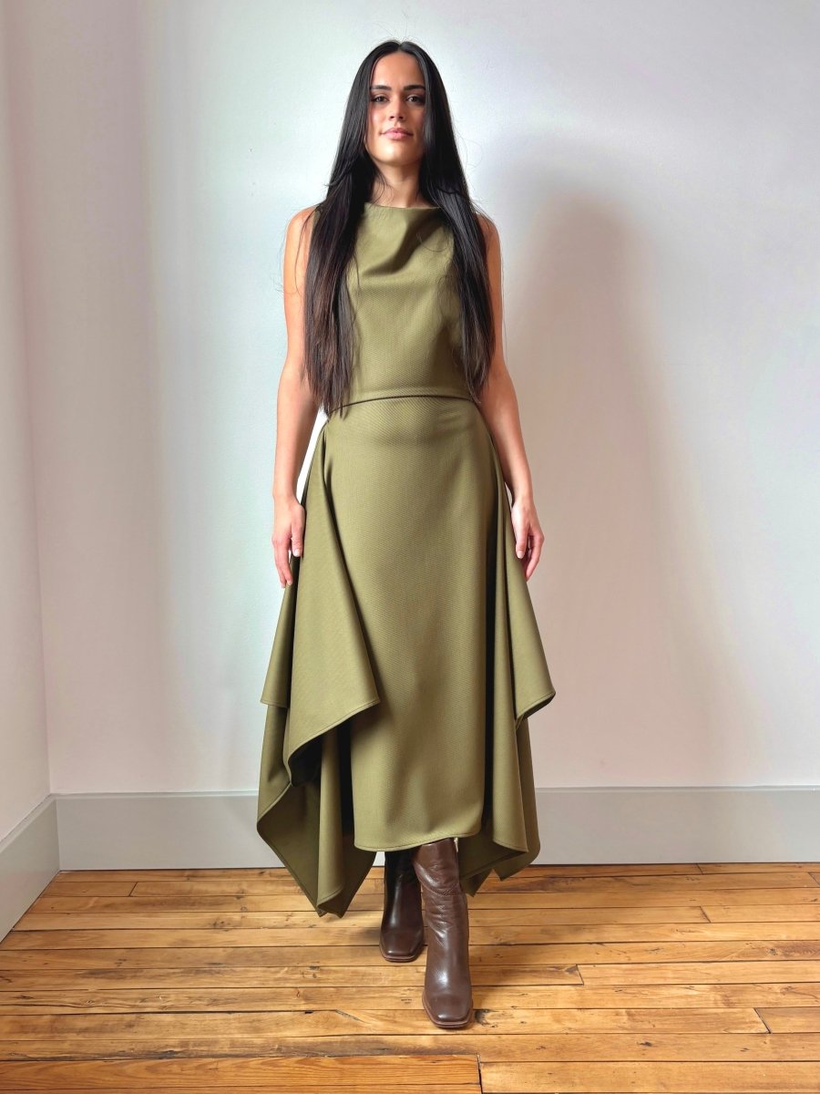 Zero-Waste Dress in Palmer Green Wool Blend - Image 2