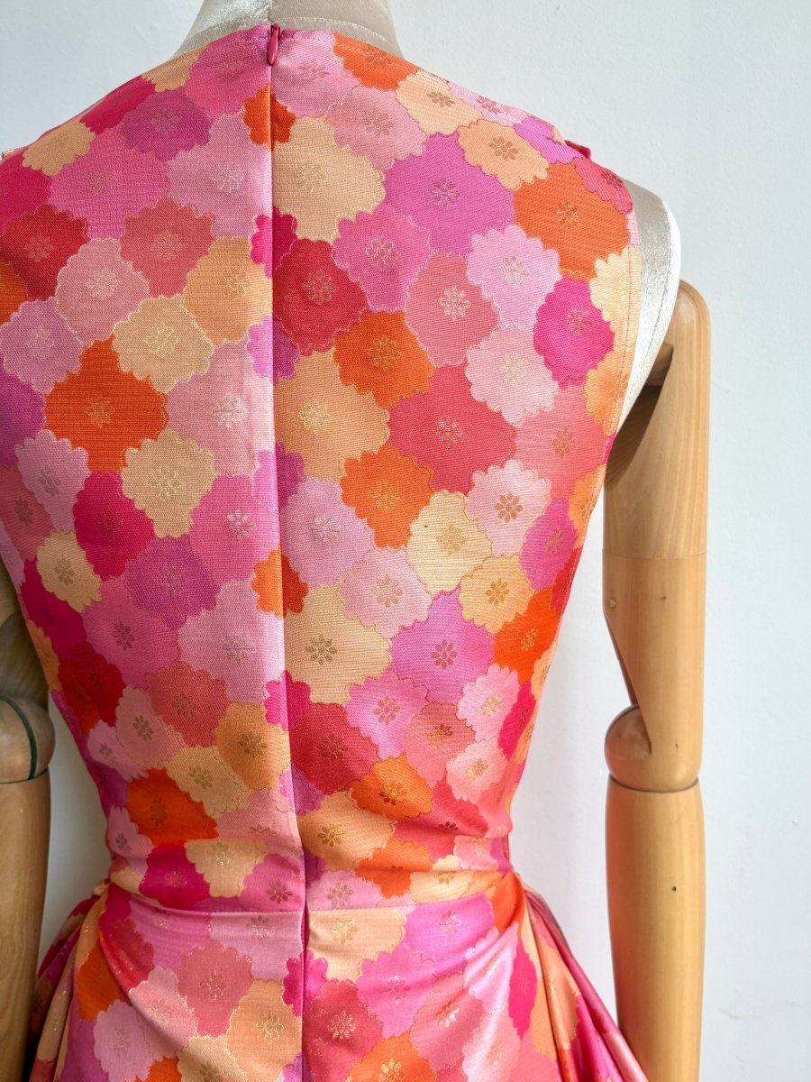 Zero-Waste Dress in Pink, Orange and Gold Metallic Floral Jacquard - Image 7