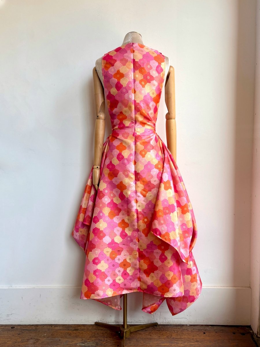 Zero-Waste Dress in Pink, Orange and Gold Metallic Floral Jacquard - Image 6