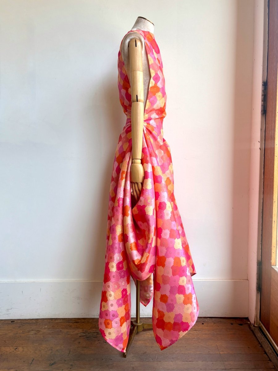Zero-Waste Dress in Pink, Orange and Gold Metallic Floral Jacquard - Image 5