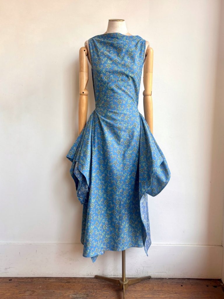 Zero-Waste Dress in Sapphire Blue Floral Vine Print