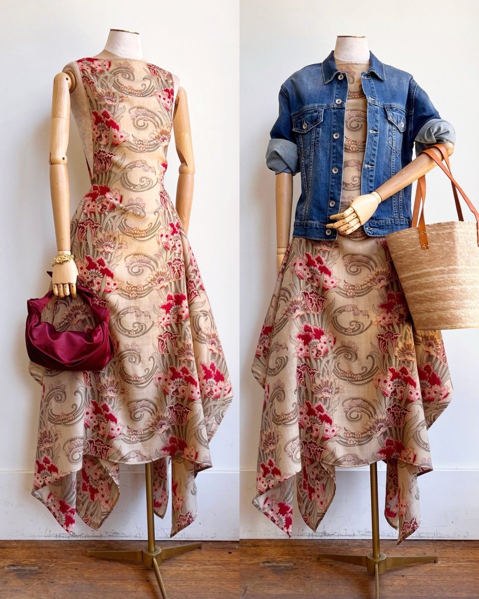Zero-Waste Dress in Silk Art Nouveau Floral Print - Image 9