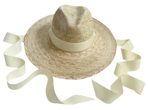 Zinnia Sun Hat - Long Ivory Grosgrain Ribbon - Image 1