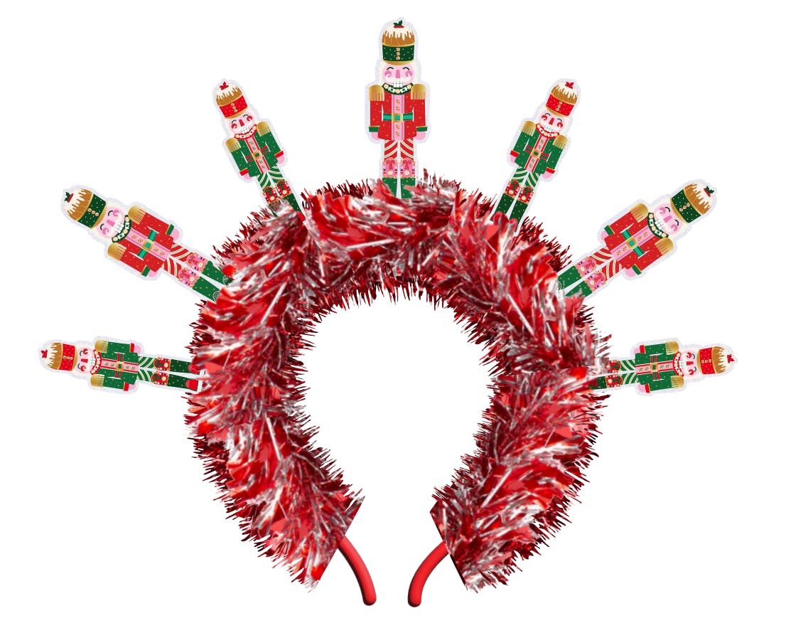 Packed Party Nutcracker Novelty Holiday Headband - Red Tinsel Headband with Mini Nutcrackers for Christmas Parties and Holiday Celebrations, One Size Fits All - Image 7