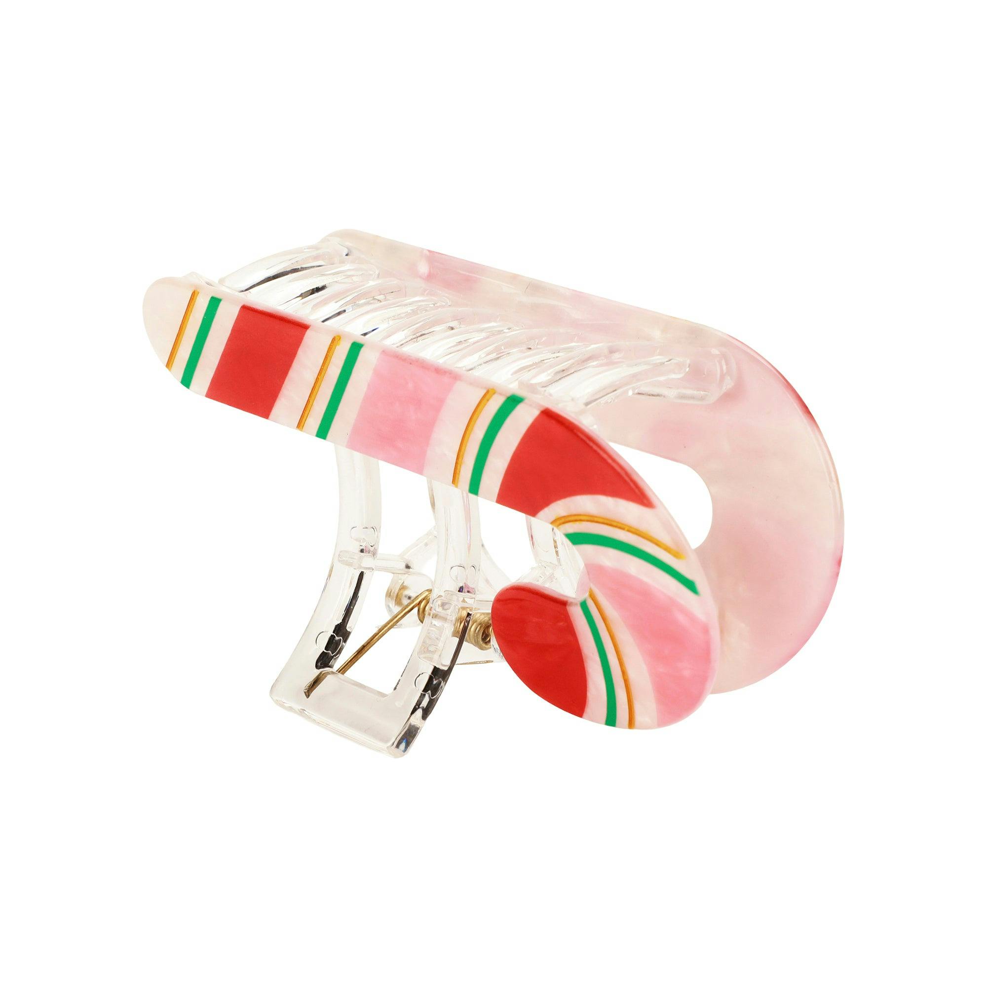 Packed Party Holiday Candy Cane Hair Claw Clip - Pearlescent Peppermint Stripe Christmas Hair Accessory for Thin to Thick Hair, 3.5x2 Inch Stocking Stuffer - Image 5