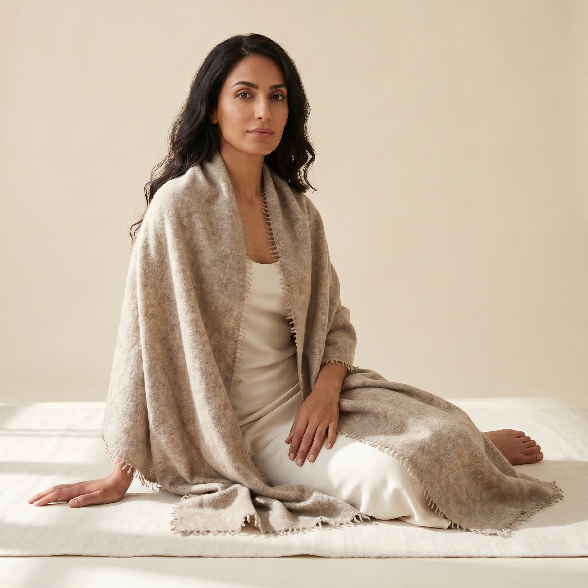 Undyed Cashmere Travel Wrap - Natural Melange - Image 1