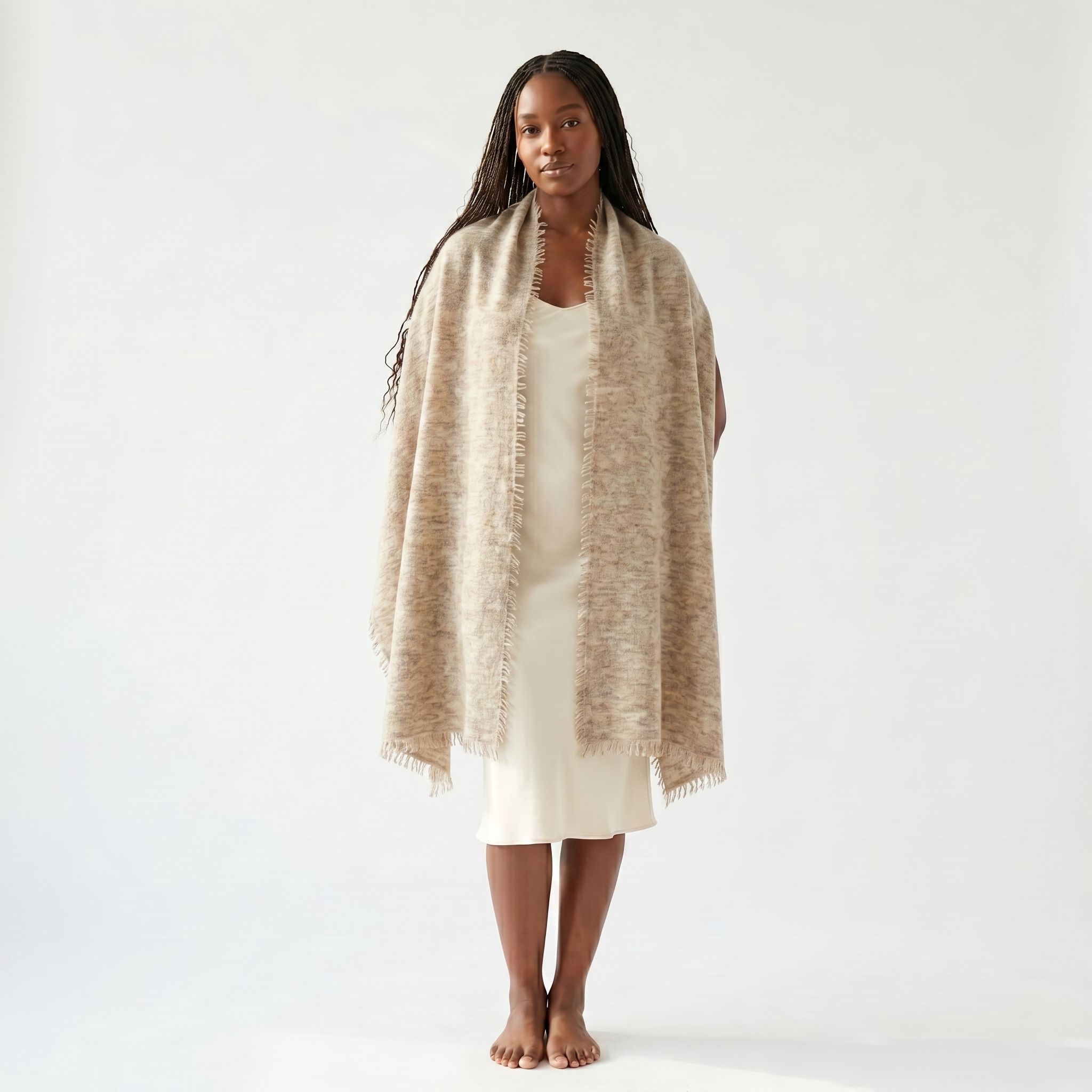 Undyed Cashmere Travel Wrap - Natural Melange - Image 2