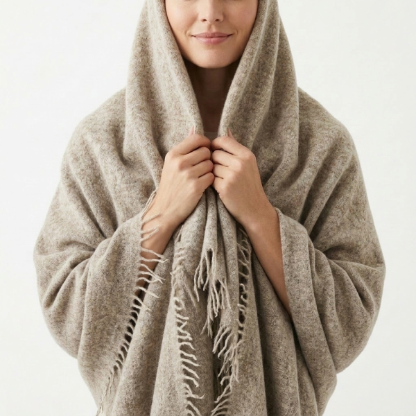 Undyed Cashmere Travel Wrap - Natural Melange - Image 3
