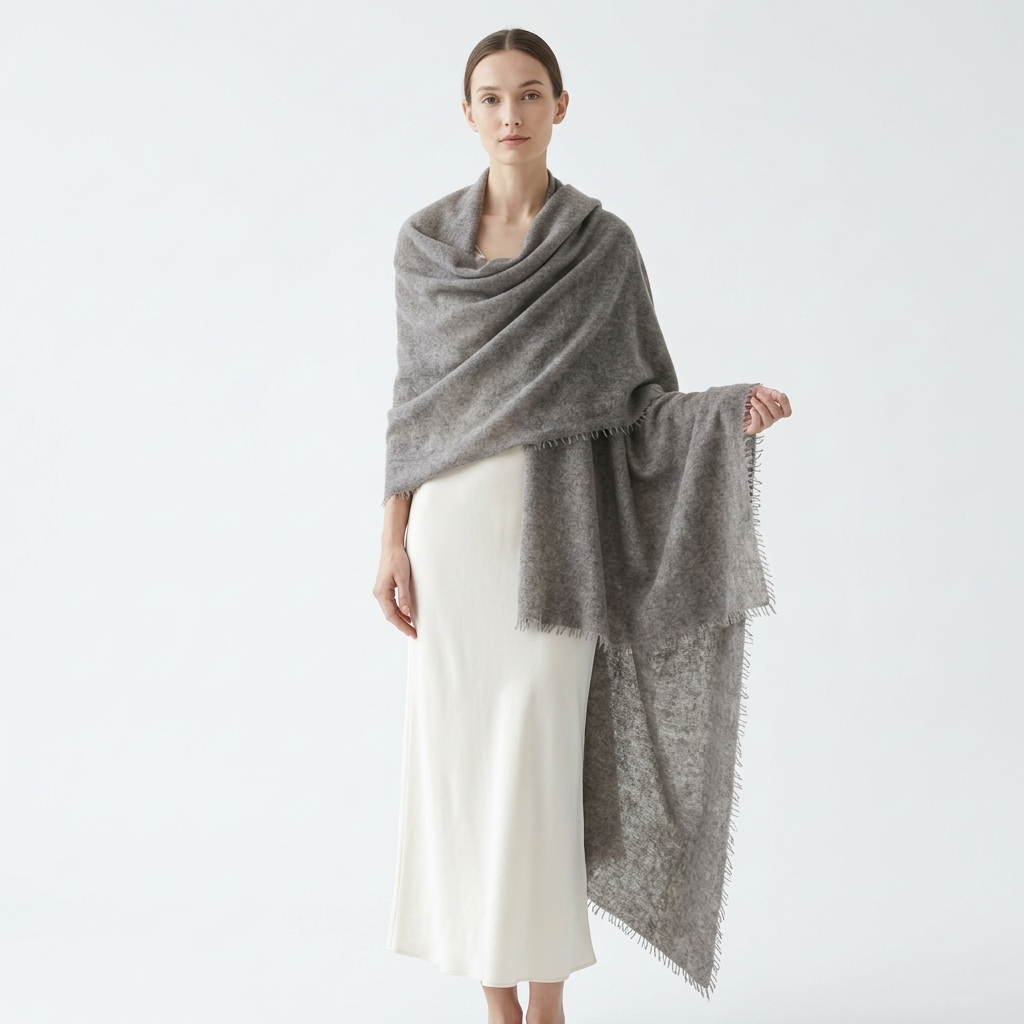 Undyed Cashmere Travel Wrap - Natural Melange