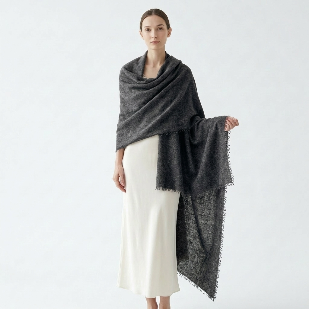 Undyed Cashmere Travel Wrap - Natural Melange