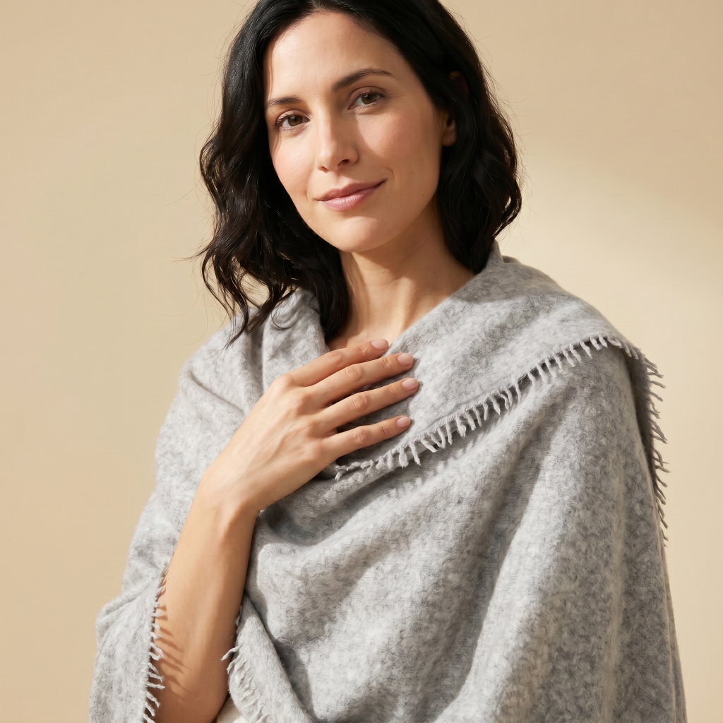 Undyed Cashmere Travel Wrap - Natural Melange